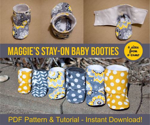 Maggie's Stay-On Baby Booties Sewing Pattern and Tutorial Printable PDF